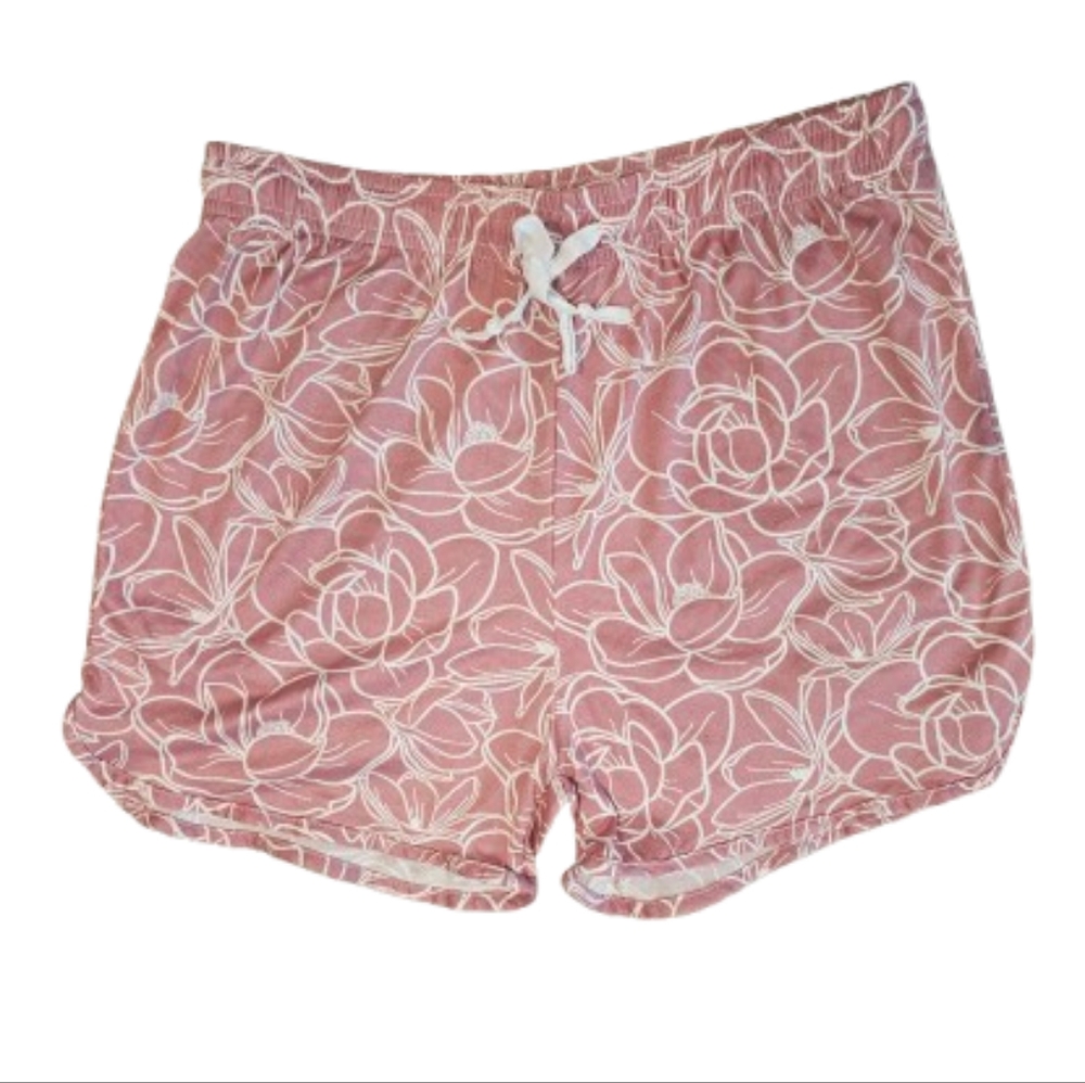 Hello Mello Floral Mauve/white Drawstring Shorts And Bag  NWT